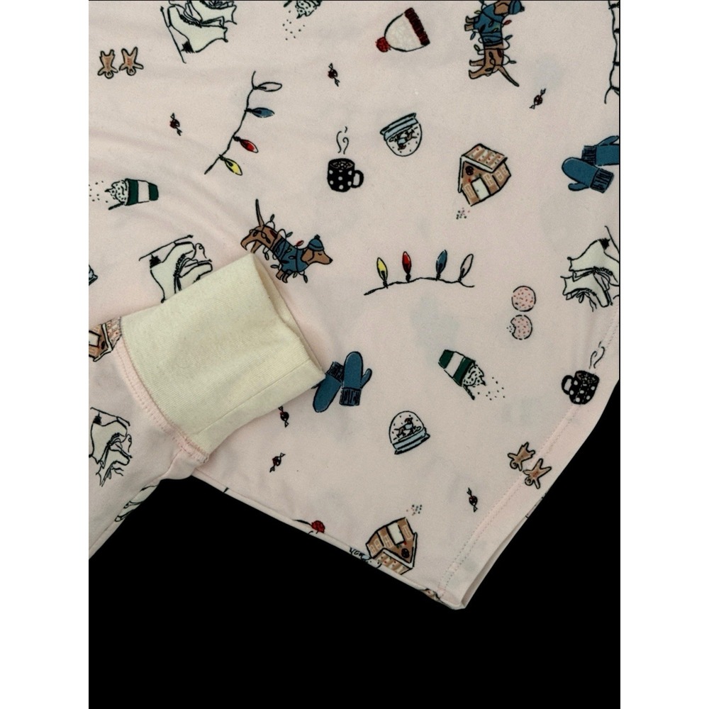 KATE SPADE Women Pajama Pant Set S Jersey Blush Pink HOLIDAY Dachshund Henley - Picture 4 of 12